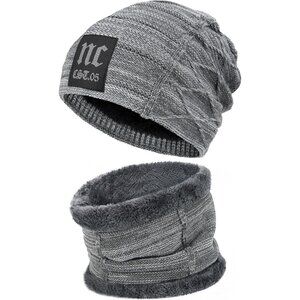 Men Women NC Grey Winter Beanie Hat Scarf Set Warm Fleece Lined Set Gear